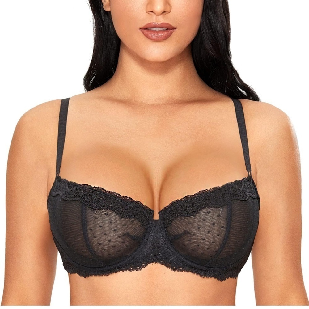 🆕 Sexy Lace Bra Underwire Balconette Unlined Demi Sheer Plus Size